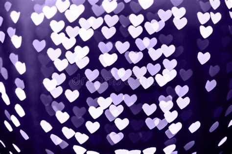 Heart Shape Blurred Bokeh Background With Sparkles Ultra Violet Stock