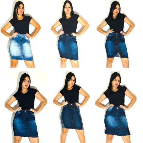 Kit 5 Saias Moda Evangélica Jeans Feminina Lycra Shopee Brasil