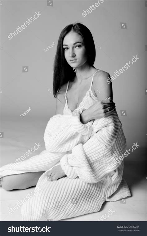 Studio Portrait Sexy Brunette White Lingerie Stock Photo 254837284 Shutterstock