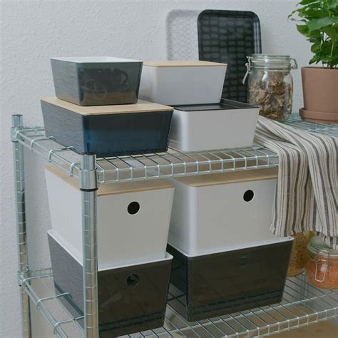 KUGGIS box with lid, white/bamboo, 13x18x8 cm - IKEA Norway