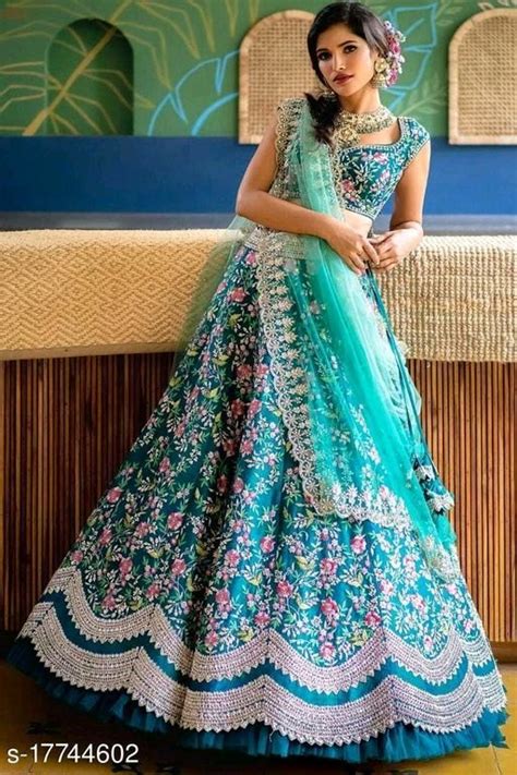 Wedding Wear Stitched Beautiful Aqua Blue Color Lehenga Choli At Rs