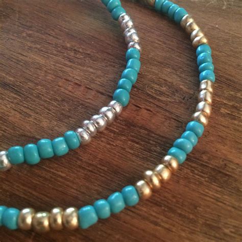 Turquoise Beaded Bracelet Anklet Stretch Bracelet Pride Ankle Bracelet