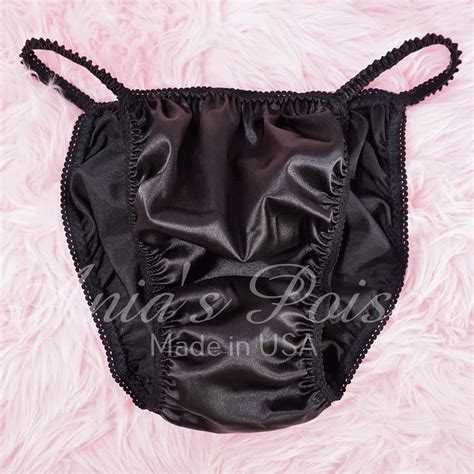 All Black Silky SOFT Silky Shiny Wetlook String Bikini Sissy Bias Cut SATIN Panties For MEN