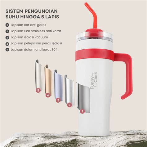 Jual FUNNYCOOK Stainless Tumbler 1200ML Hot And Cold BPA FREE Tumblr Stainless Steel 1 2L Botol