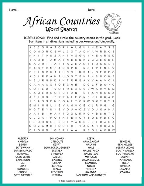 African Countries Word Search