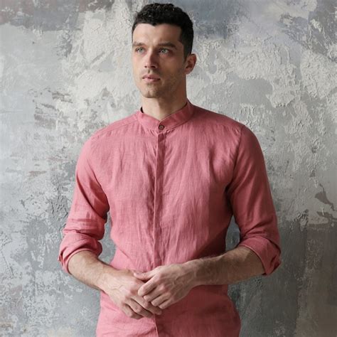mens pink linen shirt etsy