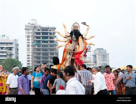 The Image Of Durga Idol Immersion Was Taken In Mumbai Chowpatty India