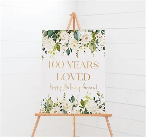 100th Birthday Party Welcome Sign Printable 100 Years Loved Birthday