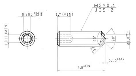 M2 Hexagon socket set screws sizes chart