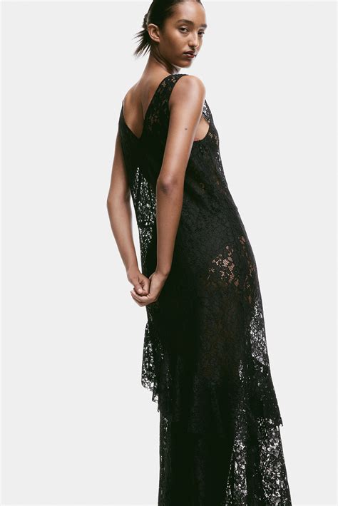 Flounced Lace Dress V Neck Sleeveless Black Ladies Handm Us