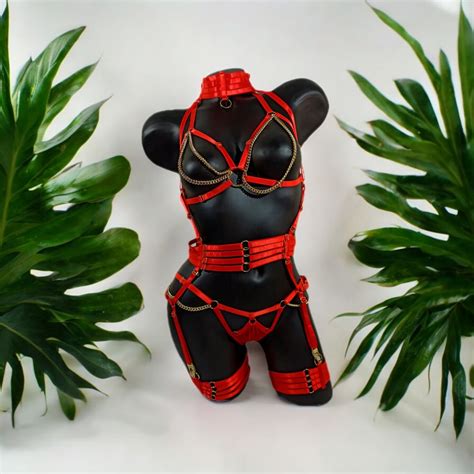 Full Body Harness Lingerie Set Open Panties Cage Bra Strappy Wear Etsy