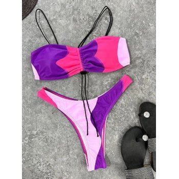 Emmiol Envío gratis 2024 Conjunto de bikini con bloques de color Remolacha Púrpura M de Bikinis