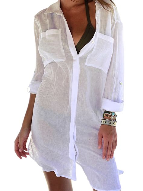 Womens Sheer Bikini Cover Up Beachwear Long Shirts Blouse Swimwear Bathing Tops Walmart Canada