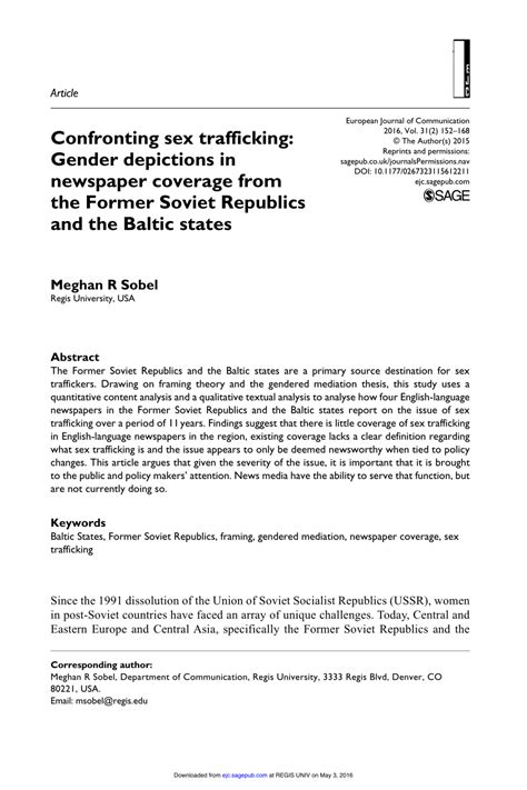 PDF Confronting Sex Trafficking Gender Depictions In Newspaper Coverage From The Former