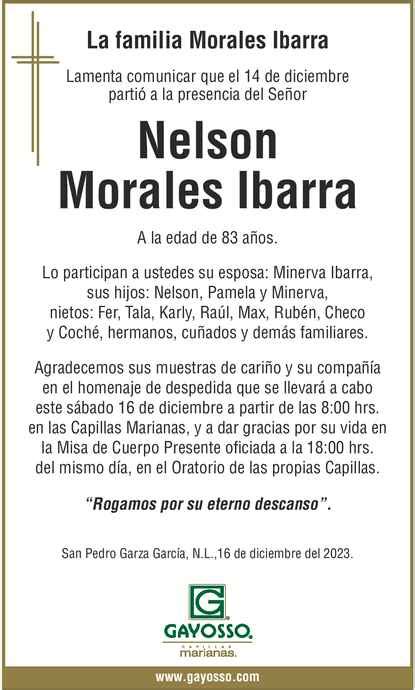 Señor Nelson Morales Ibarra Obituario Esquela