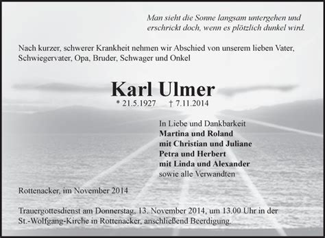Traueranzeigen Von Karl Ulmer Schwaebischede Trauerportal