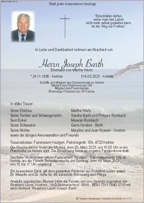 Herr Barth Joseph Sterbefälle Grenzecho
