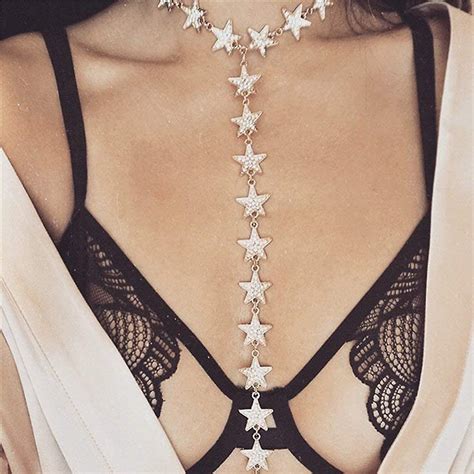 Elegant Luxury Harness Summer Bikini Body Chain Necklace Simple Star Choker Bralette Belly Waist