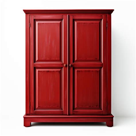 Premium Ai Image Red Wooden Wardrobe On White Background