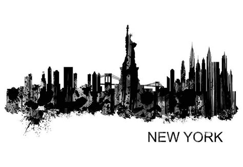 New York City Skyline Watercolor Black And White Art Print Etsy