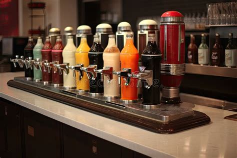 Soda Fountain With Endless Options Of Flavors And Combinations Stock