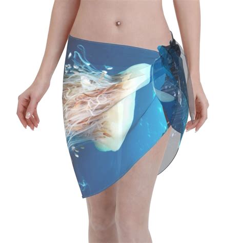Coaee White Jellyfish Dansing In The Ocean Women S Short Sarongs Beach Wrap Sheer Bikini Wraps