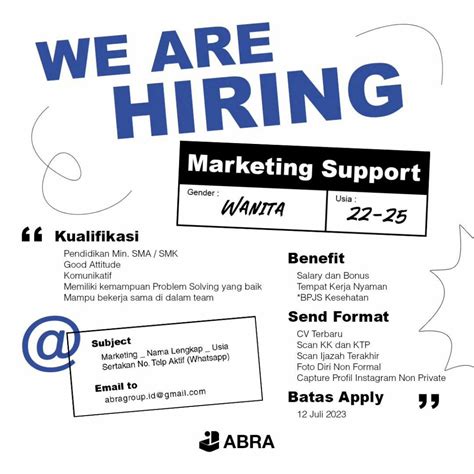 Lowongan Kerja Juli Marketing Support Cv Abra Group Di Solo Info