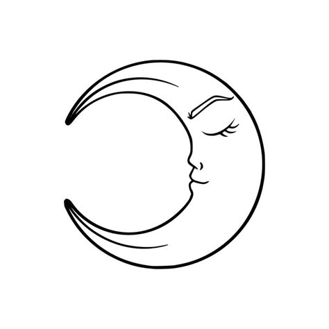 Tarot Crescent Moon Sketch Spiritual Tarot Moon With Face Vector