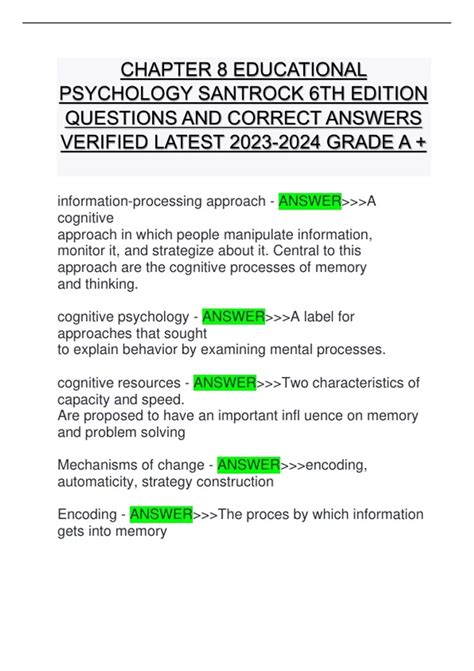 CHAPTER 8 EDUCATIONAL PSYCHOLOGY SANTROCK 6TH EDITION QUESTIONS AND