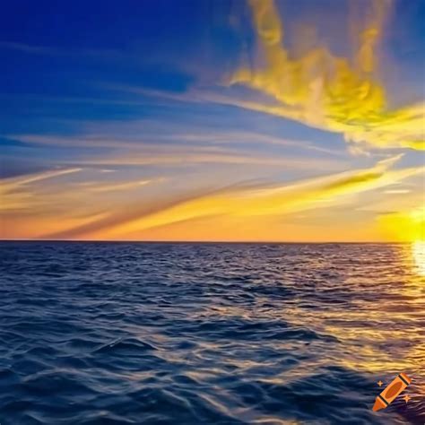 Golden Sunbeams Pierce Through Deep Blue Ocean Waves At Sunset In