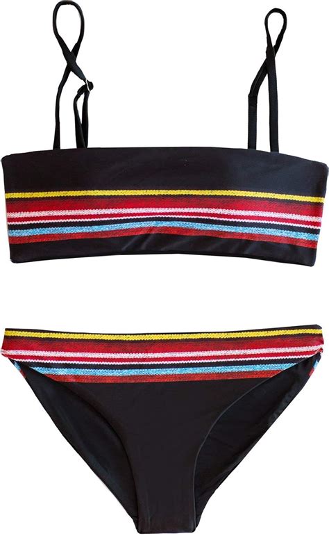 Amazon Girls Jamaican Sunsets Bandeau Style Bikini Set For Tween And Teen Girls Clothing