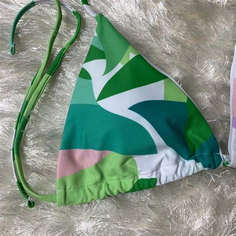 Triangle String Bikini Set Xl Matching Scarf Green Ab Gem