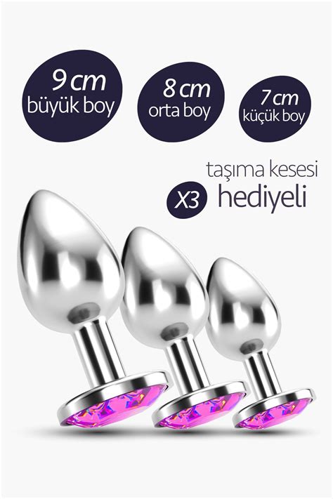 FEMSTAR lü Alıştırıcı Metal Anal Plug Set Pembe Elmas Taşlı Açıcı İlişkiye Başlangıç Çelik