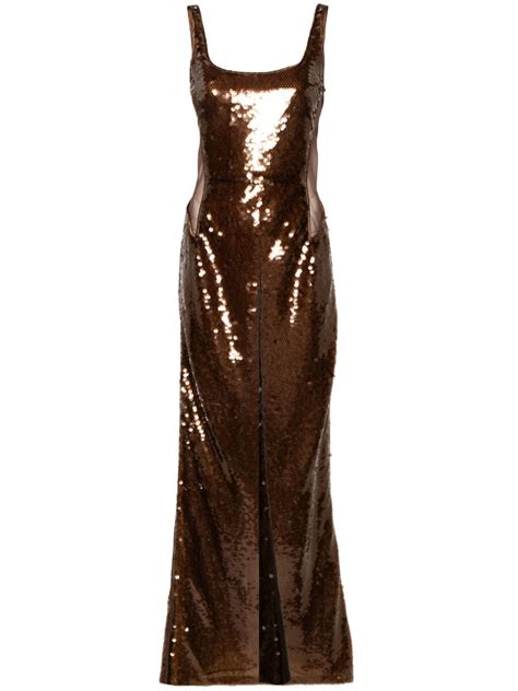Alberta Ferretti sequin-design Maxi Dress | Brown | FARFETCH