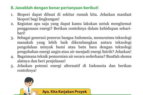 Kunci Jawaban IPA Kelas 9 Halaman 247 Esai Biopori Energi Alternatif