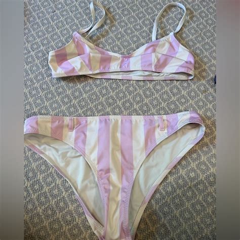 SOLID STRIPED Swim Solid And Striped Pink And White Striped Bikini Poshmark