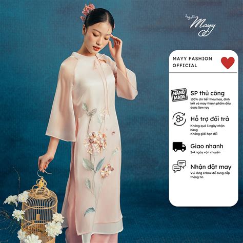 Áo dài cách tân nữ MAYY FASHION hồng nude tà Tú Cầu Hồng Shopee Việt Nam