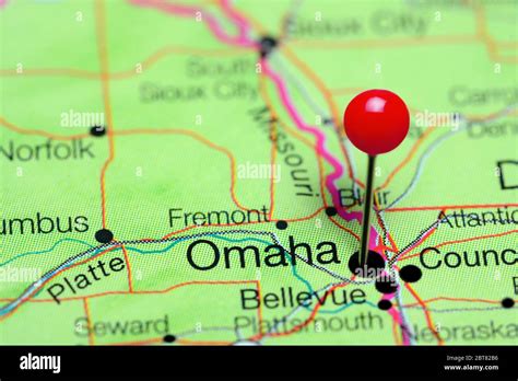 Omaha Pinned On A Map Of Nebraska Usa Stock Photo Alamy