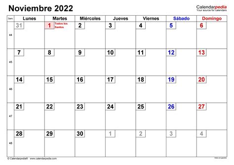 Calendario Noviembre 2022 En Pdf Excel Y Word Calendarpedia