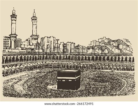 Santa Kaaba En La Meca Arabia Saudita Con Musulmanes Ilustraci N