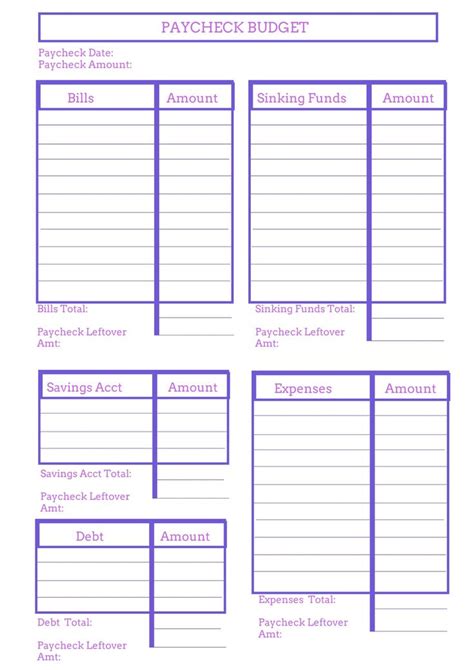 Paycheck Budget Paycheck Planner Paycheck Tracker Paycheck Organizer