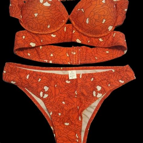 Lilyshop Swim Nwt Red Floral Push Up Bikini Sz M Poshmark