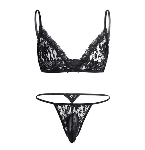 Hommes Sissy Bikini Lingerie Ensemble Mini Transparent De La Dace Transparent Bra String Tanga