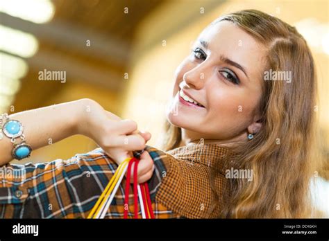 Portrait Of A Beautiful Woman In A Shopping Center Stock Photo Alamy