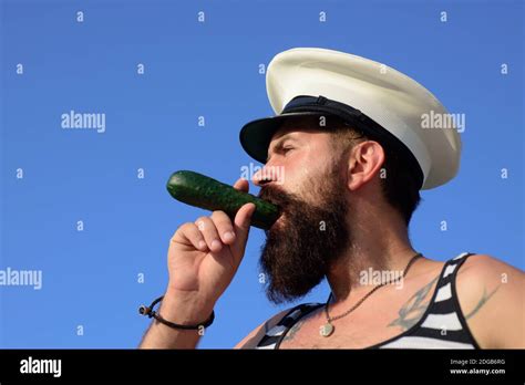 Funny Captain Sailor Wearing Hat Seaman Fun Portrait Of Serious Funny