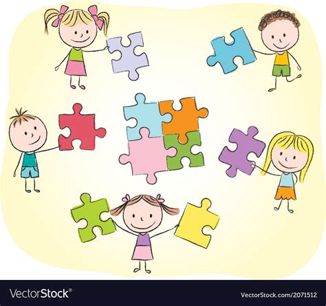 Kids Playing With Puzzle Royalty Free Vector Image
