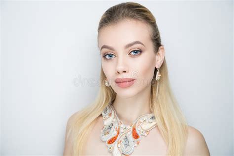 Woman Nude Make Up Massive Necklace Stock Image Image Of Eyes Beautiful
