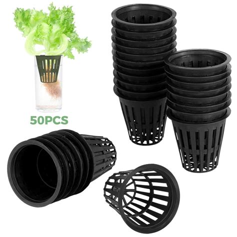 50pcs 2 Net Cups Plastic Hydroponics Cups Slotted Mesh Net Pots