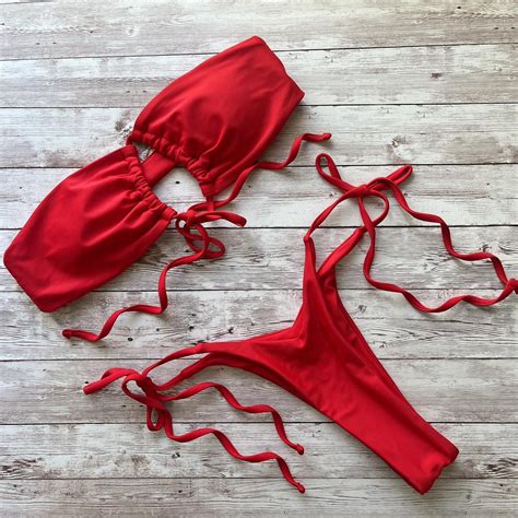 Women S Red Bikini And Tankini Bottoms Depop