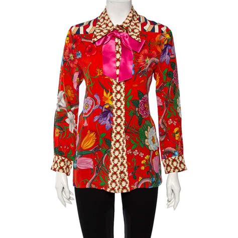 Gucci Multicolored Floral Printed Pussy Bow Silk Blouse M Gucci Tlc Us